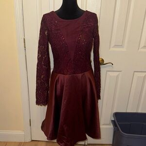 My Michelle Burgundy Sequin Lace Dress